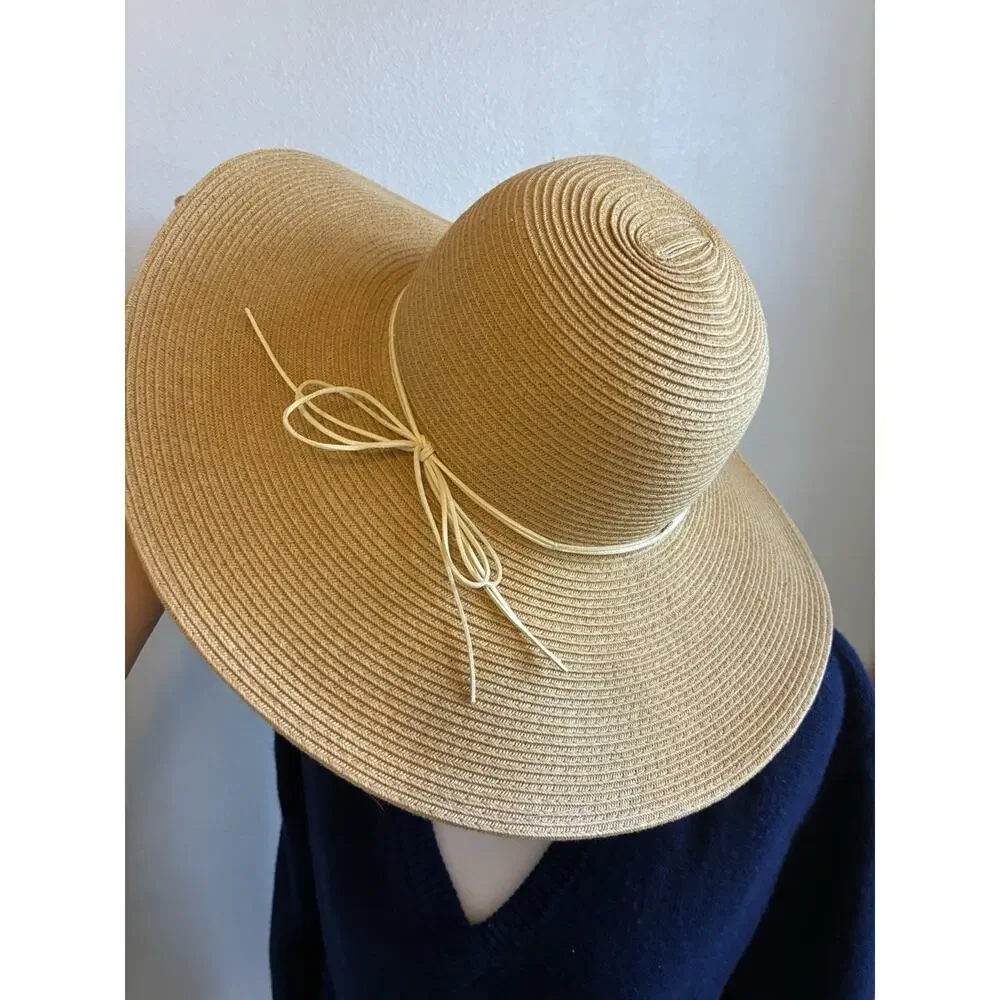 Coastal Grandma Sun 'N Sand Wide Brim Floppy Straw Hat Shell & Pearl Trim UPF 50